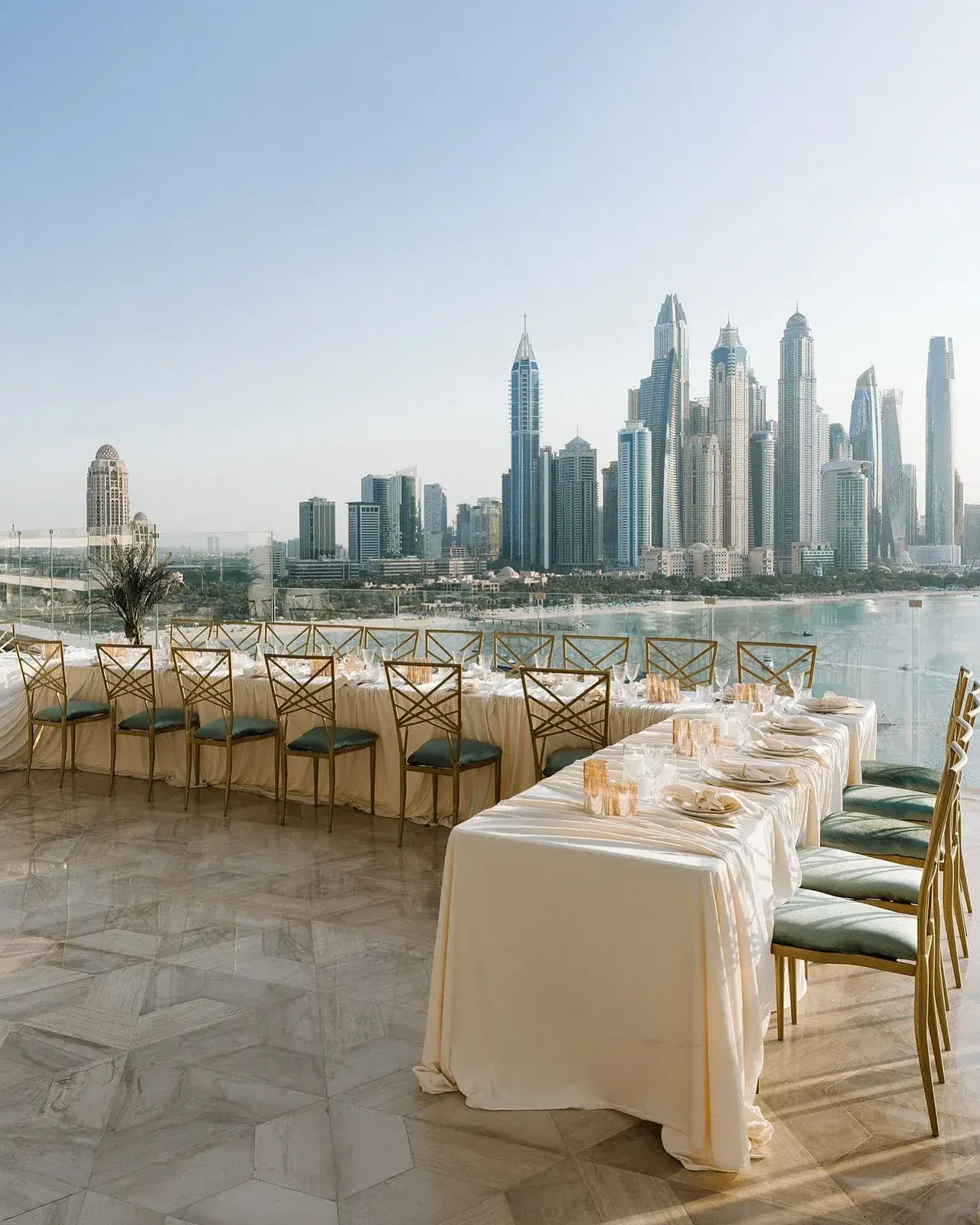 Luxury wedding reception overlooking Dubai Marina