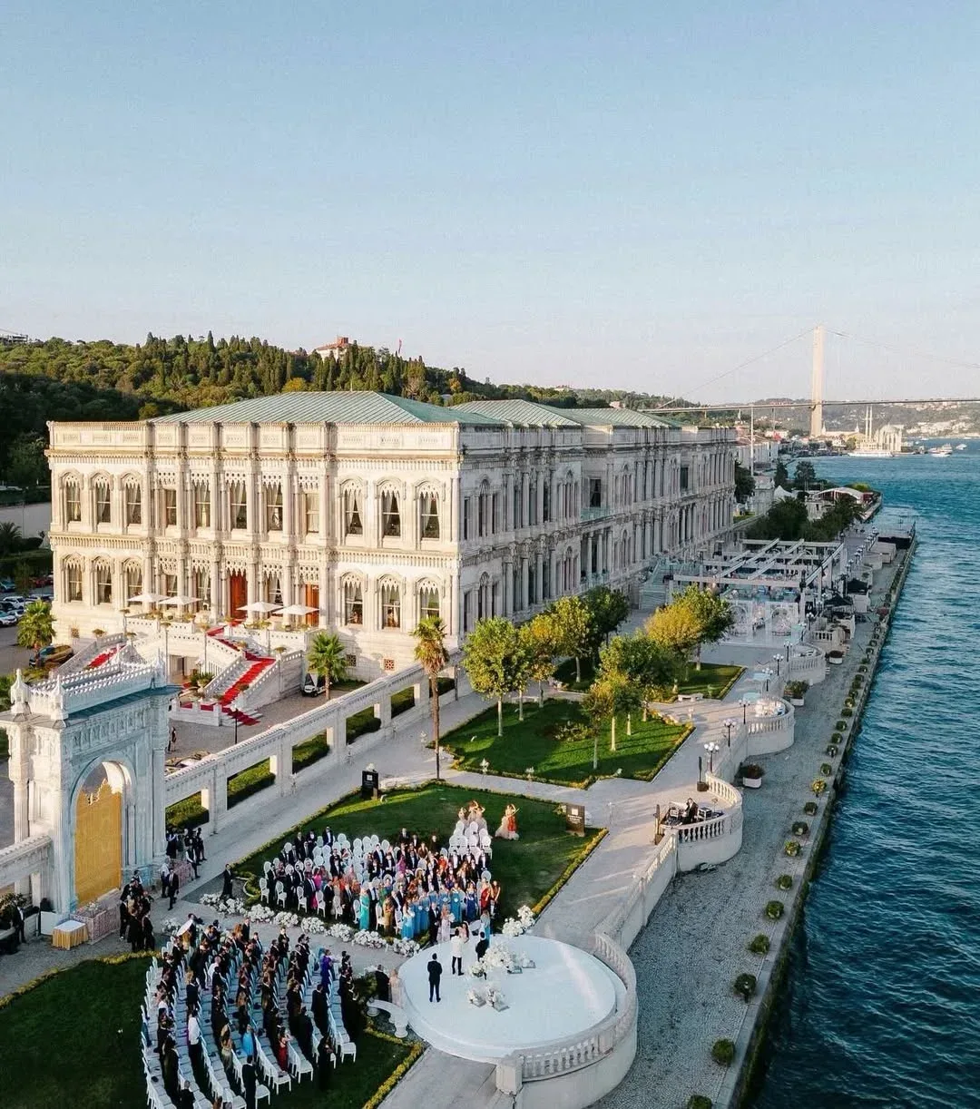 Wedding ceremony at Çırağan Palace beside the Bosphorus in Istanbul
