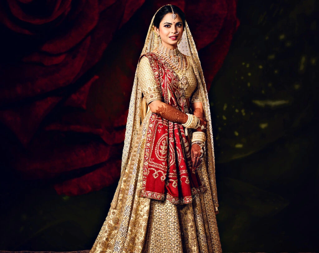 Isha Ambani in her ivory-gold wedding lehenga