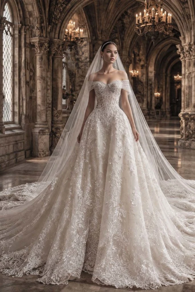 Ivory bridal gown with cathedral veil from Ziad Nakad Bridal Spring 2027