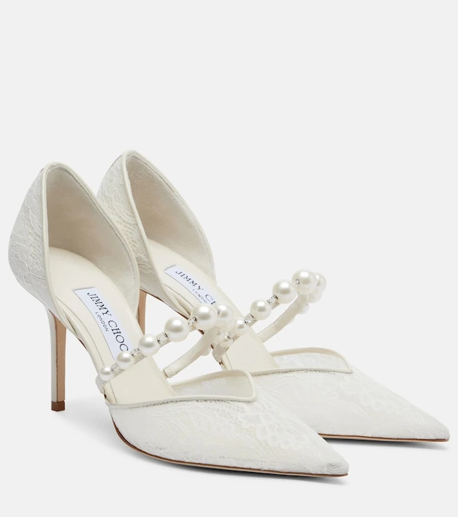 Jimmy Choo Aurelie faux pearl-embellished satin pumps
