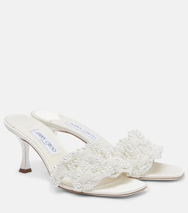 Jimmy Choo Cary 70 pearl-embellished satin mules