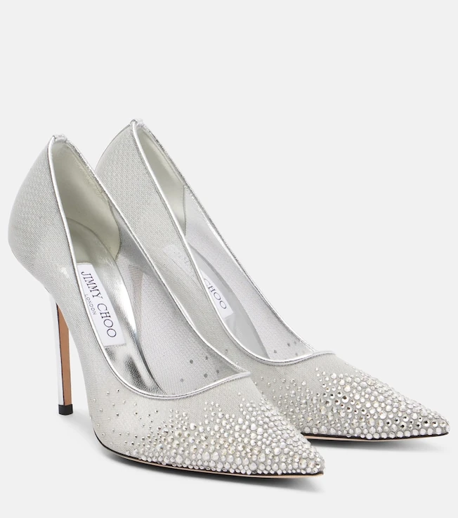 Jimmy Choo Love 100 silver glitter pumps