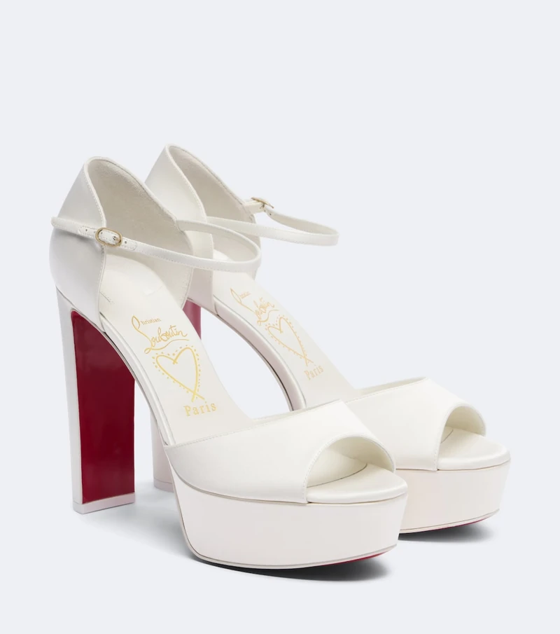 Christian Louboutin white satin platform sandals