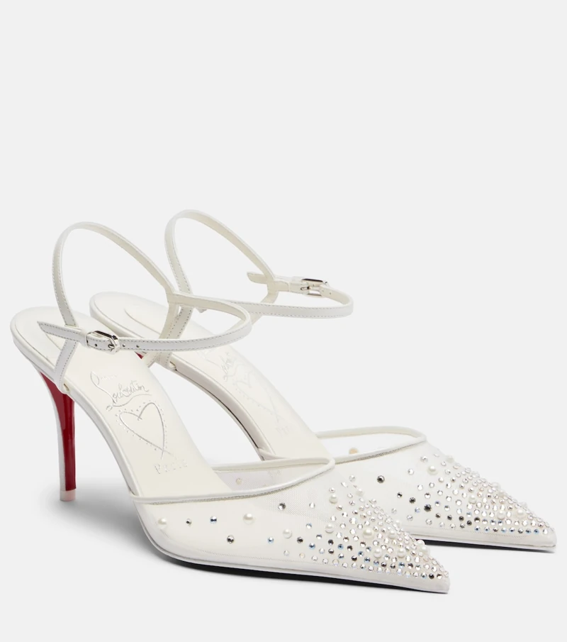Christian Louboutin white crystal slingback pumps