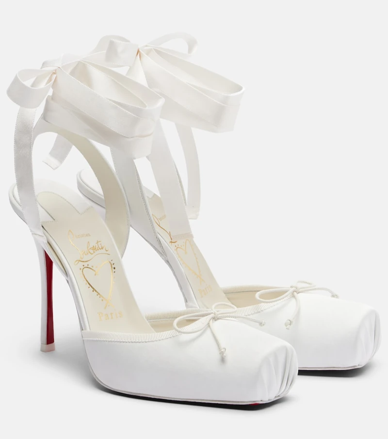 Christian Louboutin white satin slingback pumps